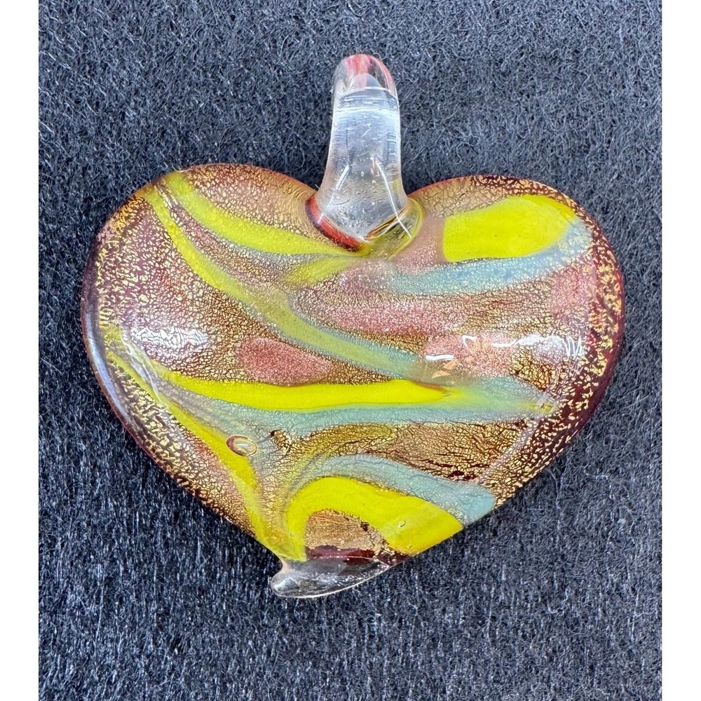 Dichroic Glass Heart Pendant Necklace Charm Italian Art Red Gold Yellow